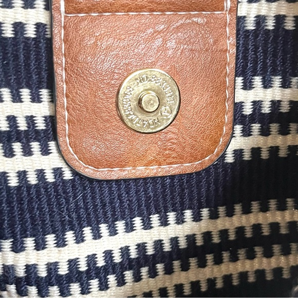 🍭3/$15 Sandra Roberts navy blue & white striped fringe large tote handbag - Picture 10 of 14